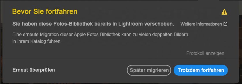Fotos-Bibliothek wurde bereits migriert