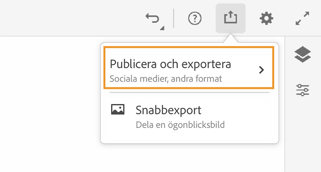 Alternativet Publicera och exportera