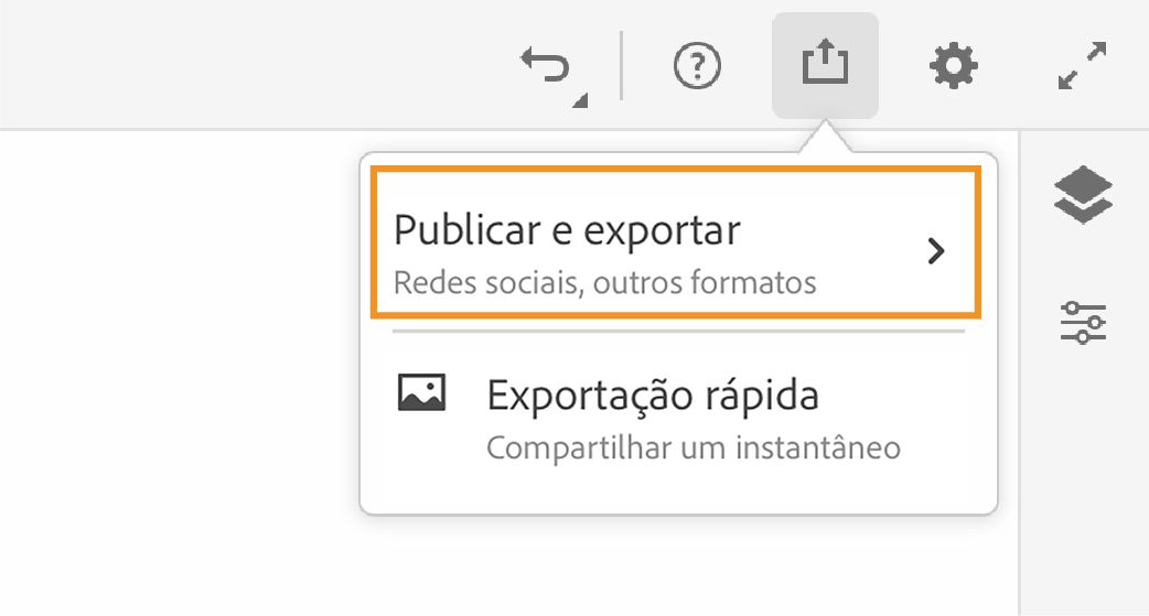 Opção Publicar e Exportar