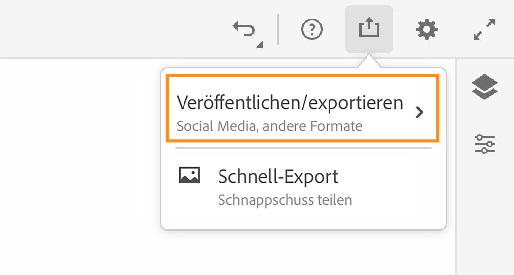 Option „Veröffentlichen und exportieren“