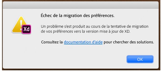 Notification d’échec de la migration des préférences