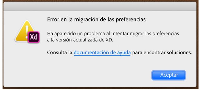 Notificación de error de migración de preferencias