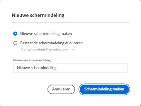 Nieuwe schermindeling maken