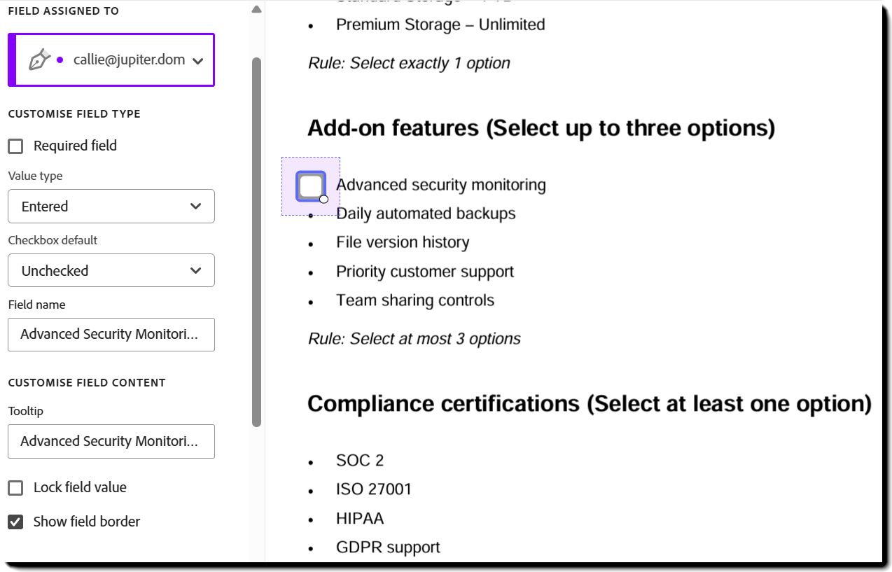 Una casilla de verificación colocada con las options de configuración expuestas..