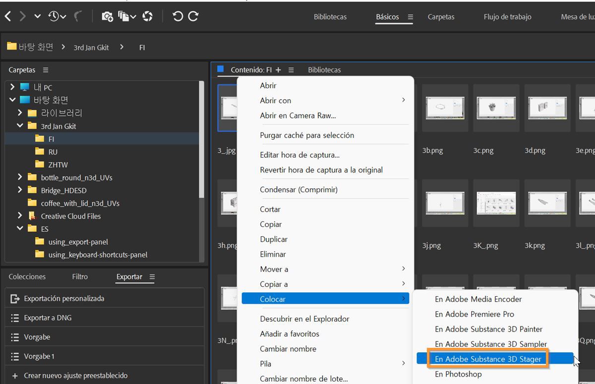 Coloque los archivos directamente en Adobe Substance 3D Stager desde Bridge.