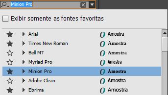 Lista pop-up de fontes instaladas