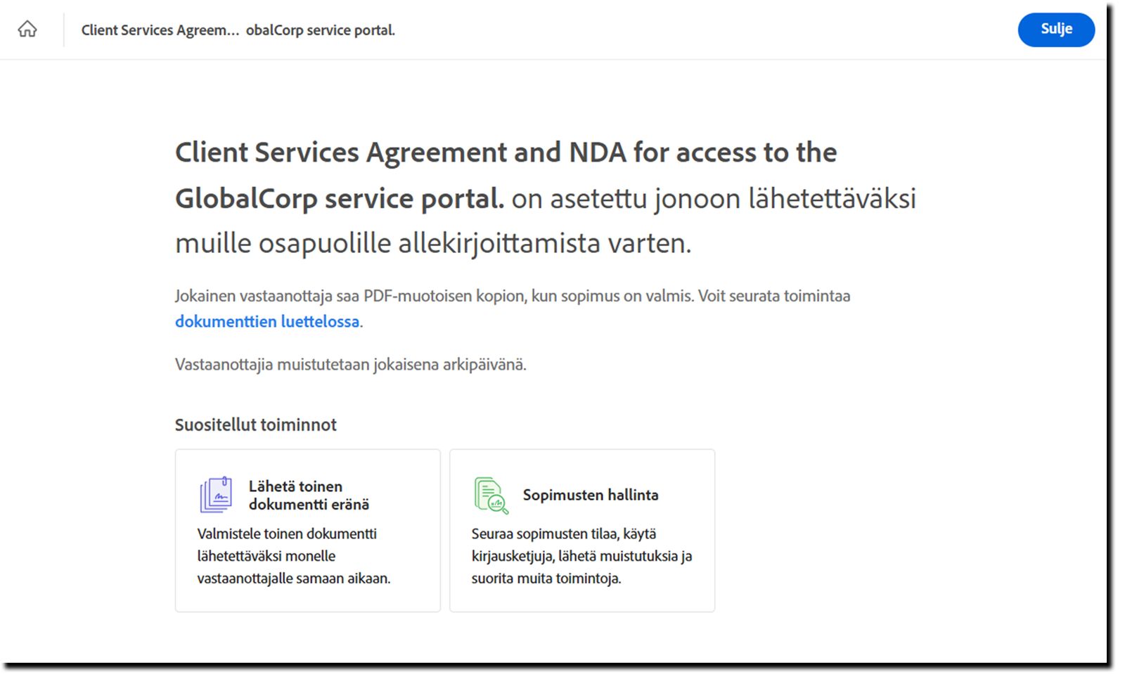 Lähetyksen jälkeinen sivu.