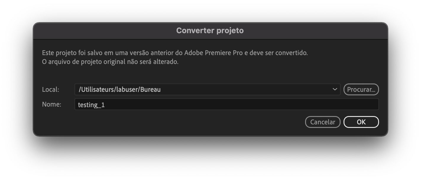 Conversão de um projeto criado em uma versão anterior do Premiere Pro