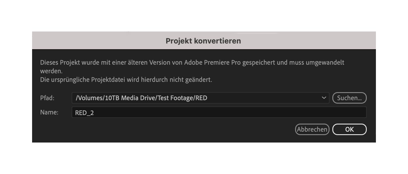 Konvertieren eines Projekts, das in einer früheren Version von Premiere Pro erstellt wurde