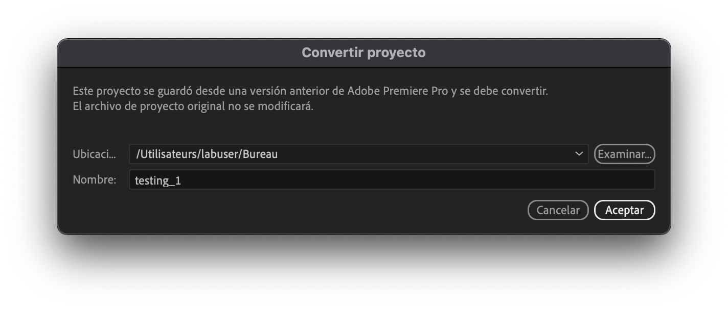 Conversión de un proyecto creado en una versión anterior de Premiere Pro