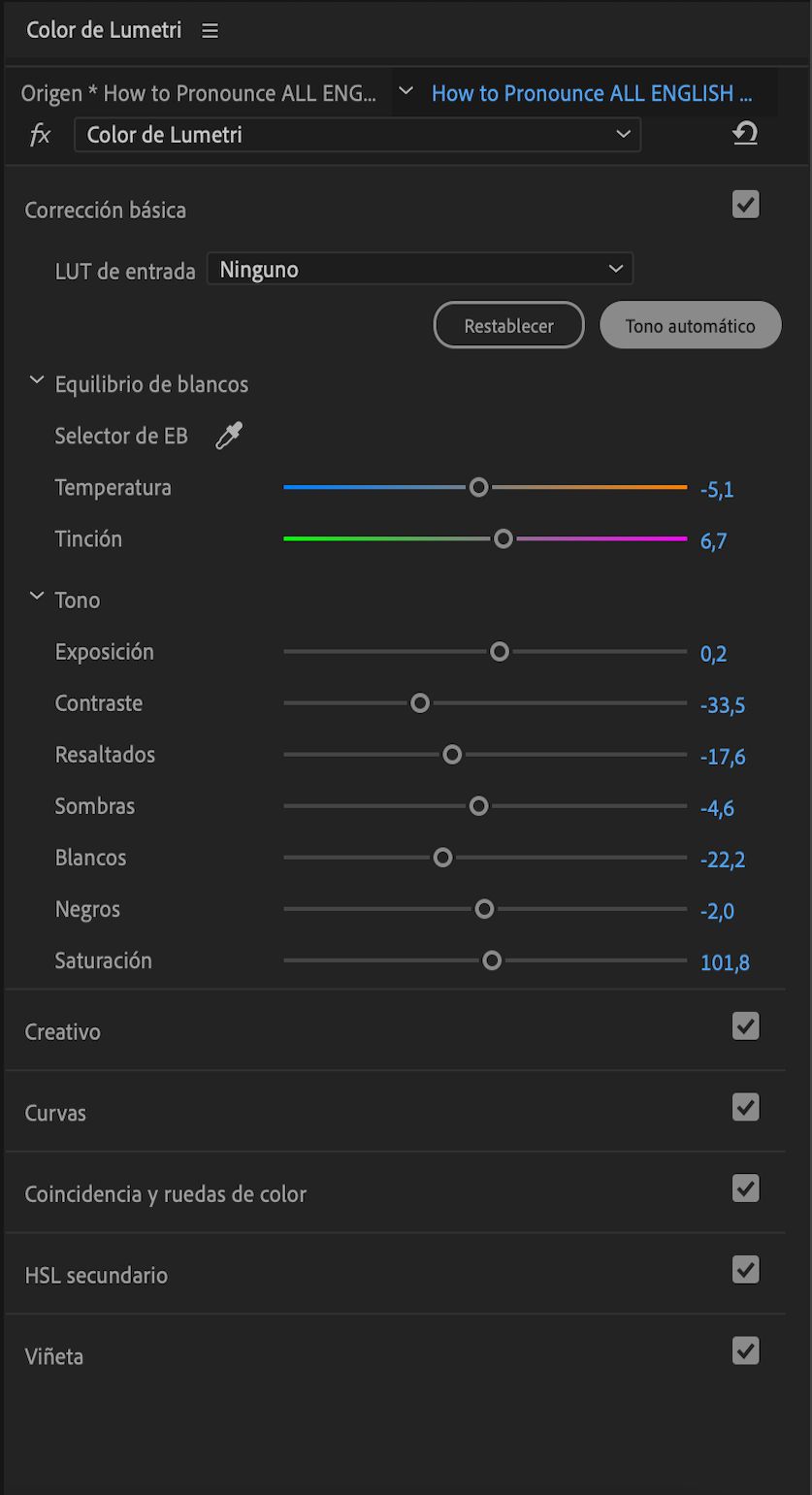 Tono automático en el panel color de Lumetri