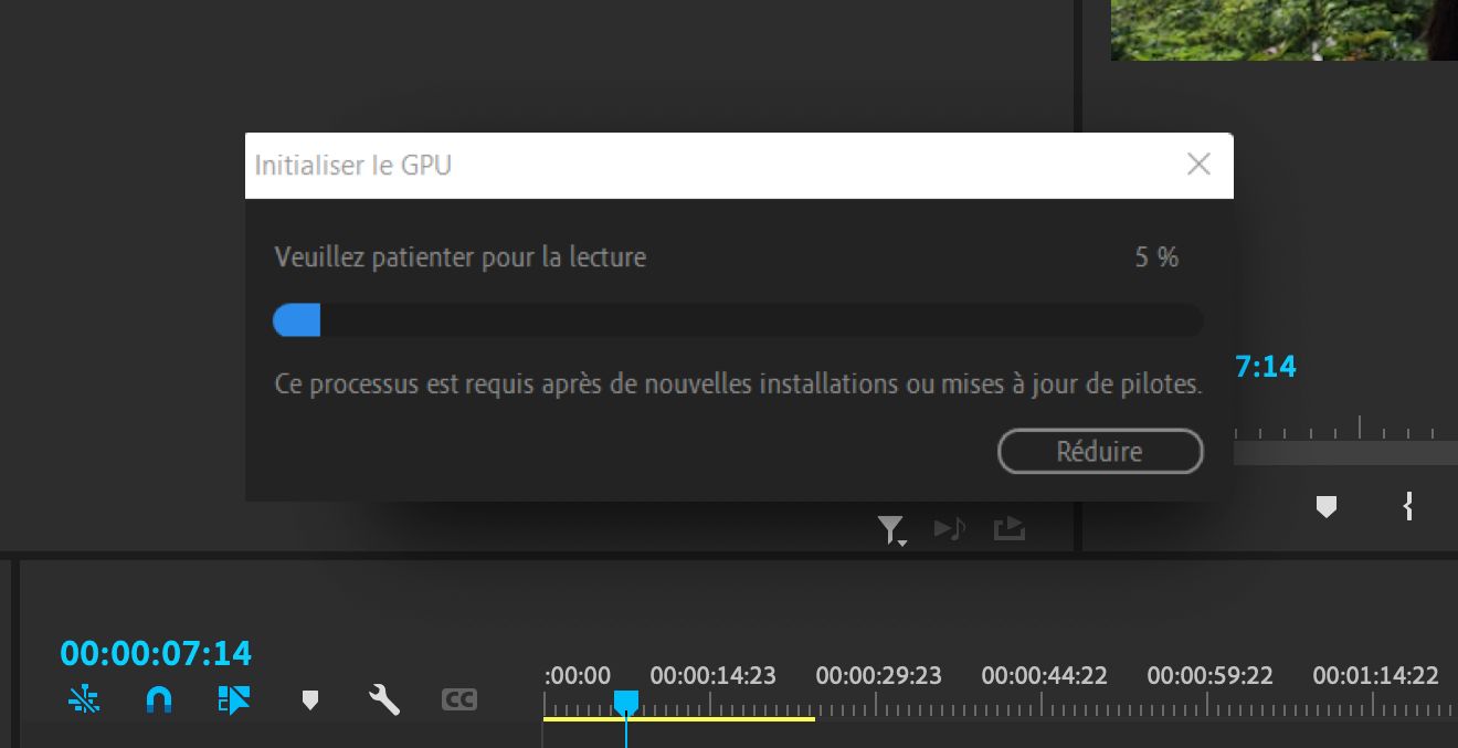 Boîte de dialogue Initialisation du GPU