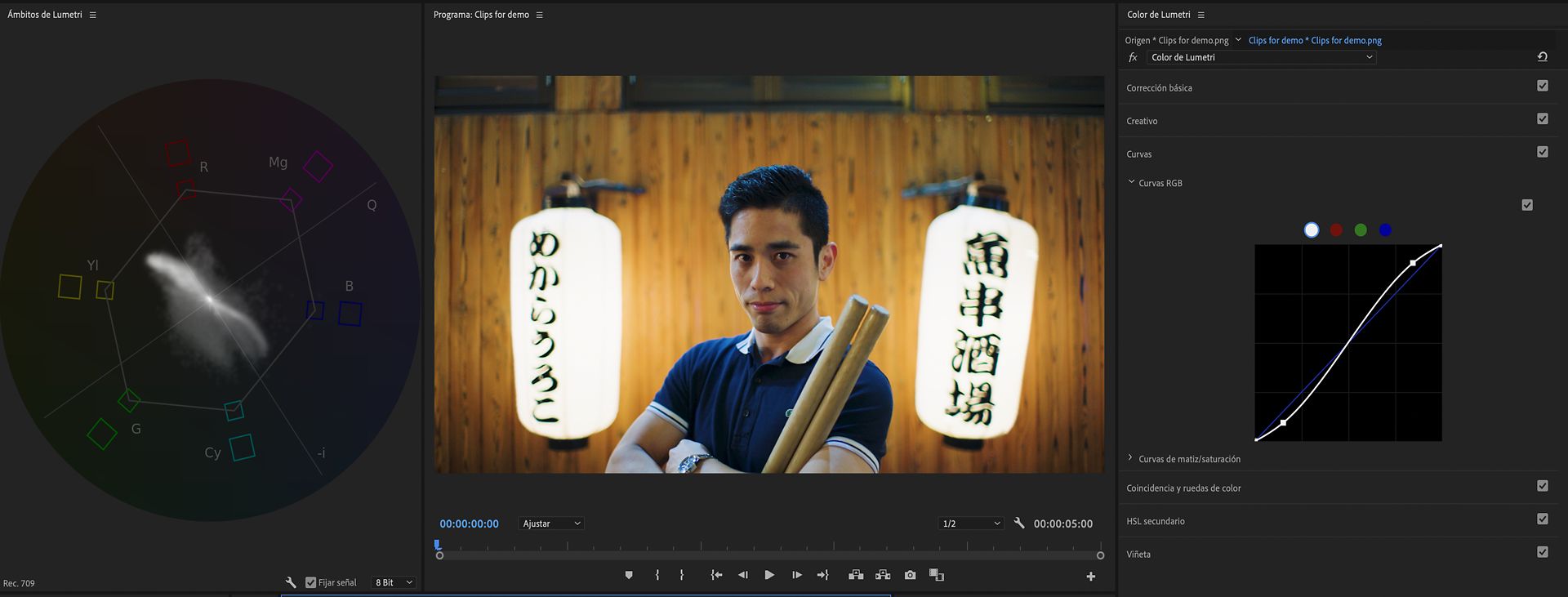 Selección rápida de los puntos de ajuste de las curvas de luminancia y RGB