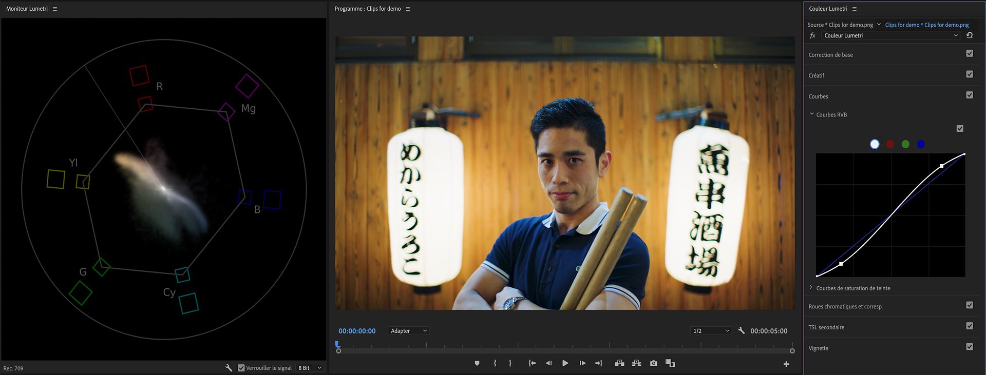 Sélection facile des points de réglage sur les courbes de luminance et RGB