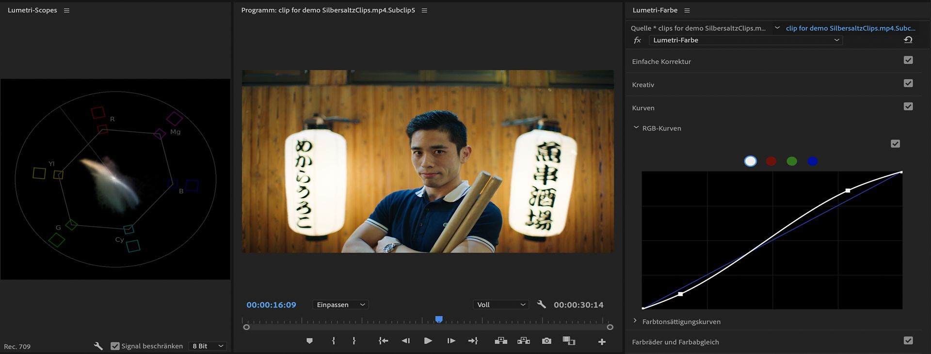 Einfache Auswahl von Einstellpunkten auf Luma- und RGB-Kurven