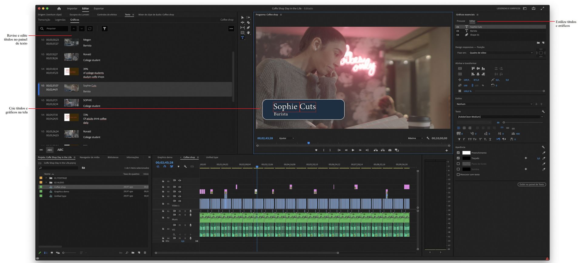 Painel Texto e Gráficos essenciais no Premiere Pro