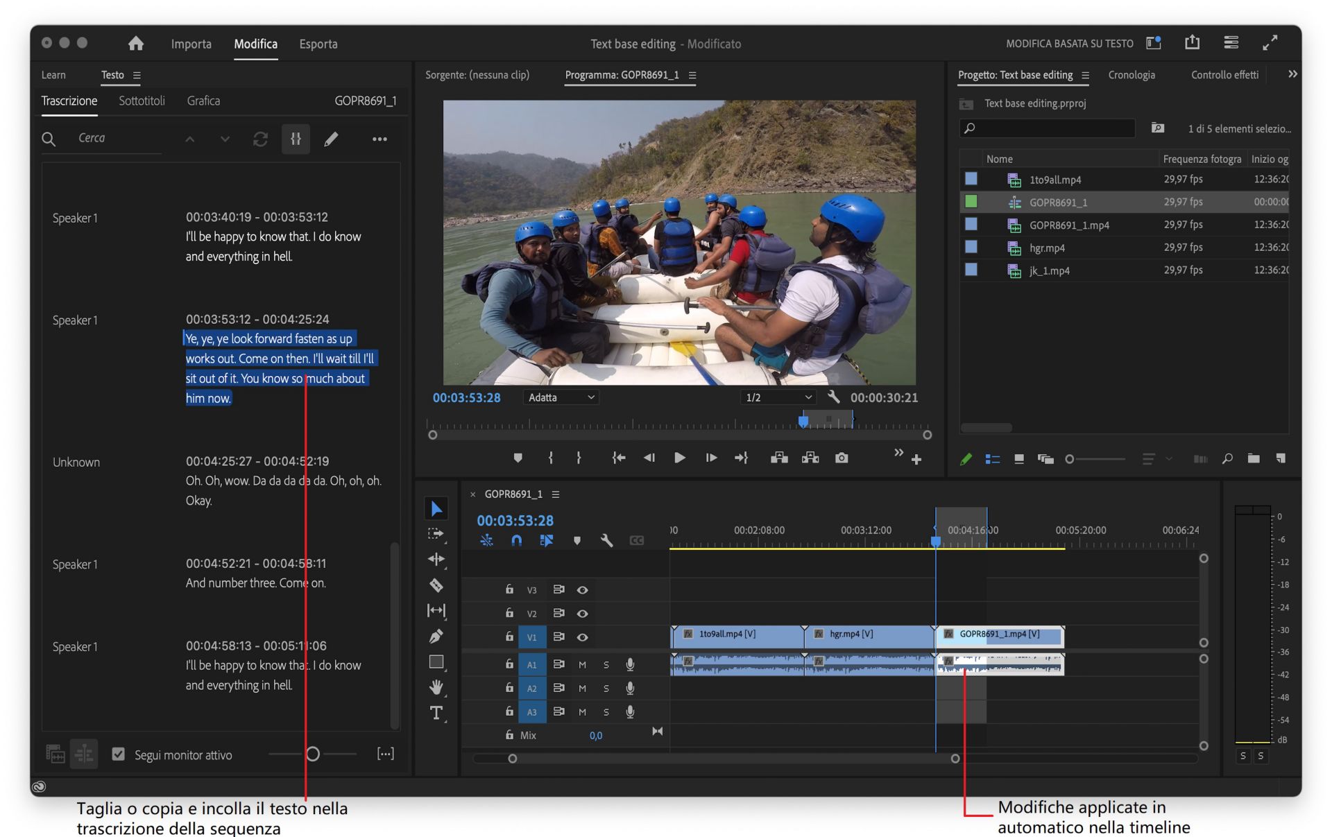 Panoramica sul flusso di lavoro di modifica basato su testo in Premiere Pro