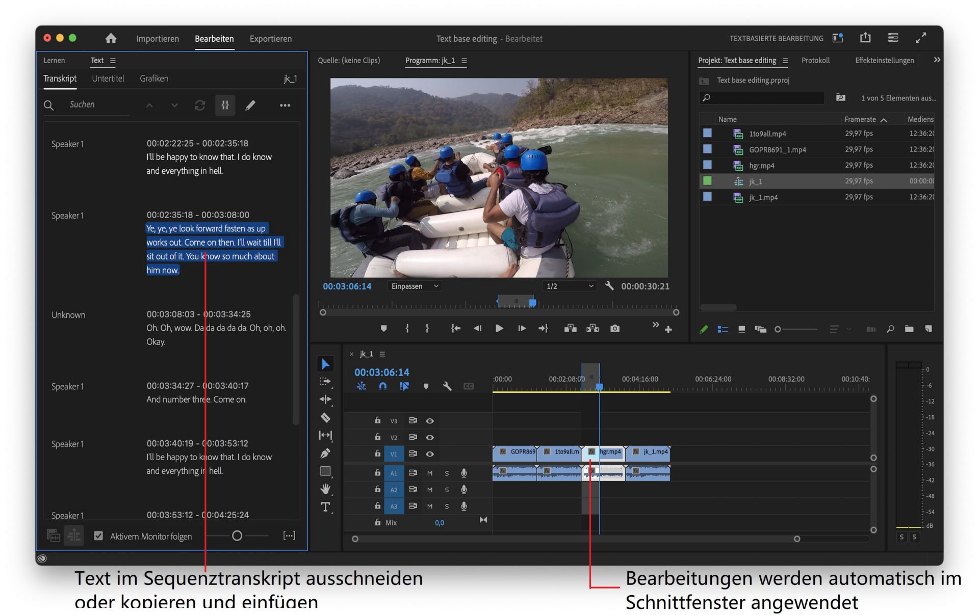 Überblick über den Arbeitsablauf für die textbasierte Bearbeitung in Premiere Pro