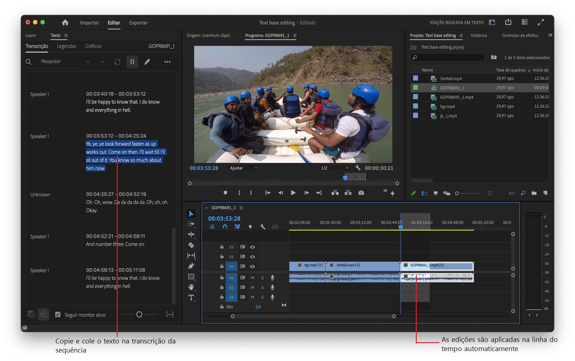 Visão geral do fluxo de trabalho de edição baseada em texto no Premiere Pro
