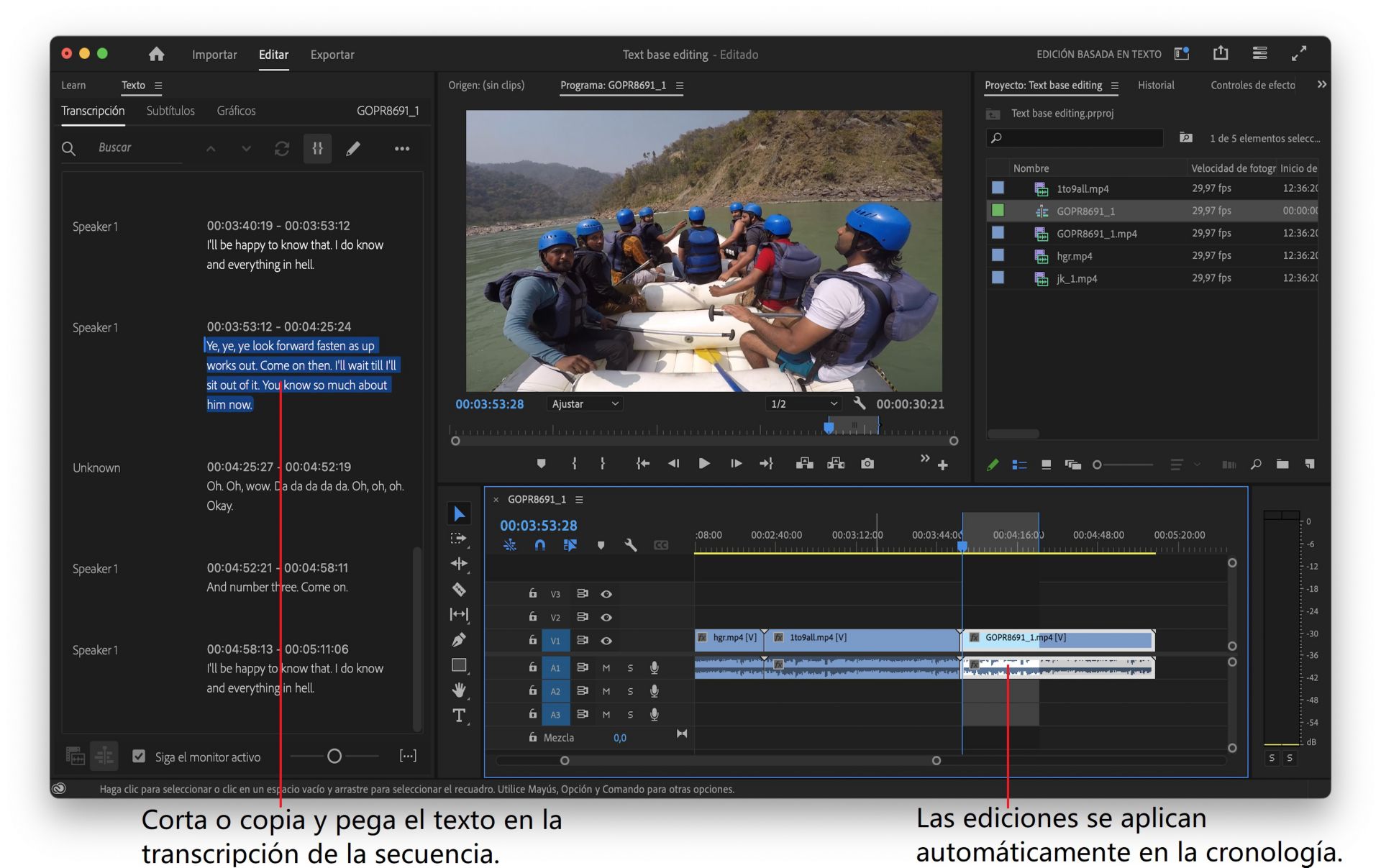 Información general sobre el flujo de trabajo de edición basada en texto en Premiere Pro