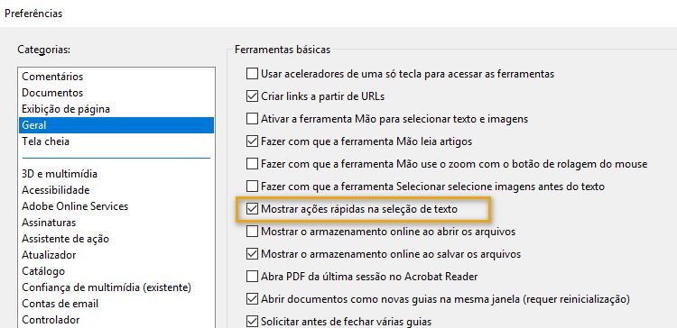 Mostrar ou ocultar a barra de ferramentas de ação rápida