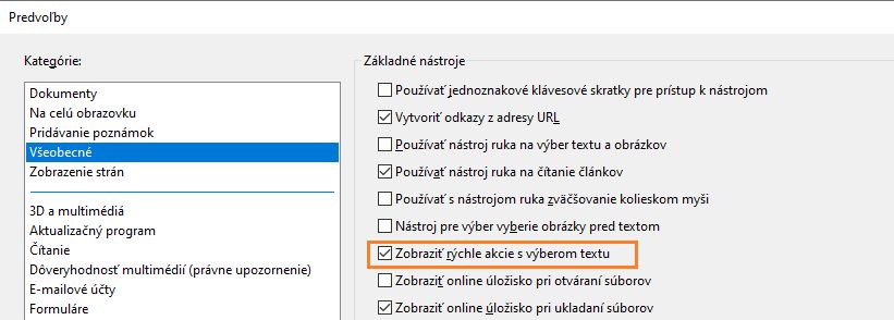 Zobraziť alebo skryť panel s rýchlymi akciami