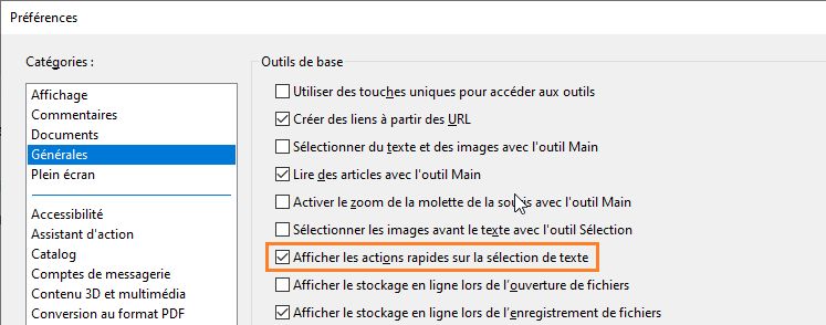 Afficher ou masquer la barre d’outils d’action rapide