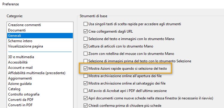 Mostrare o nascondere la barra degli strumenti di azione rapida