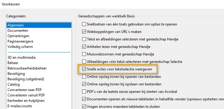De werkbalk Snelle actie tonen of verbergen