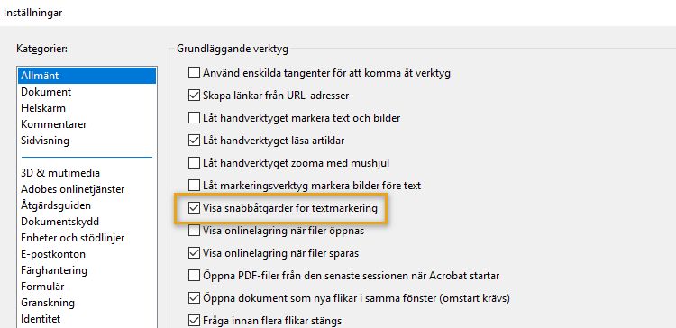 Visa eller dölja verktygsfältet Snabbåtgärder