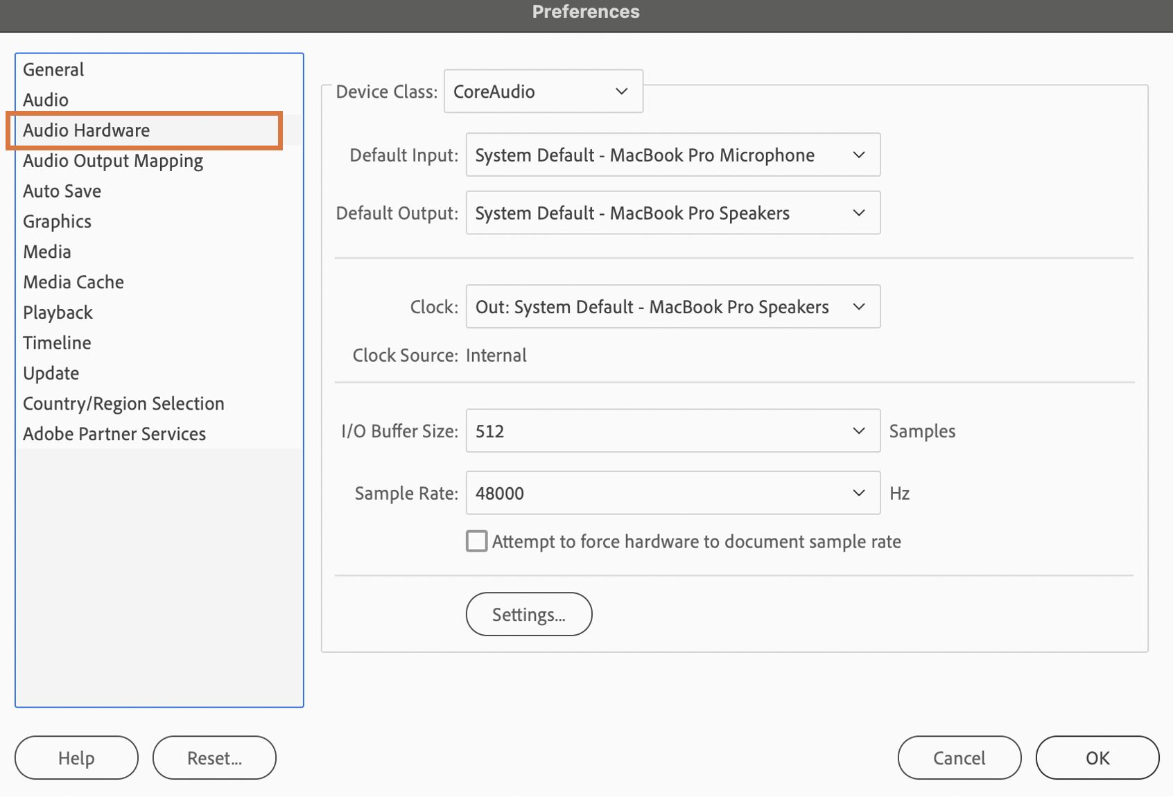 Audio Hardware Preferences