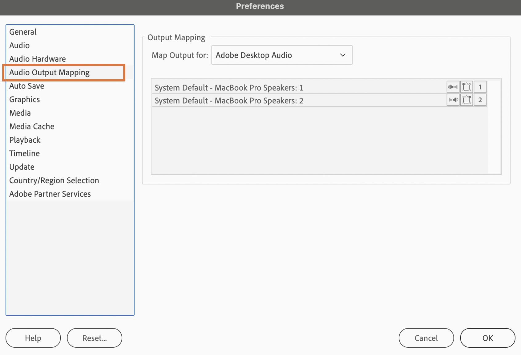 Audio Output Mapping Preferences