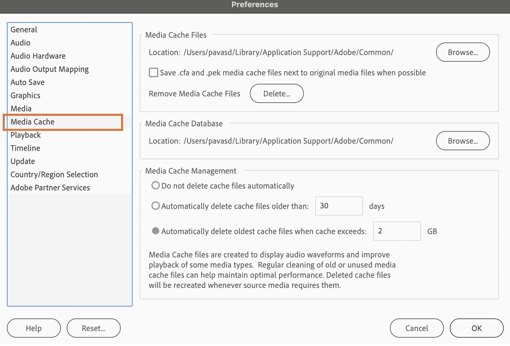 Media Cache Preferences