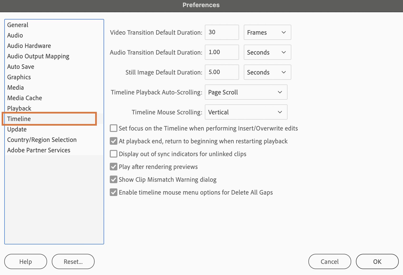 Set Timeline Preferences