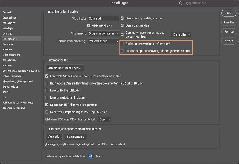 Gå tilbage til ældre Gem som-arbejdsproces i Photoshop på computer