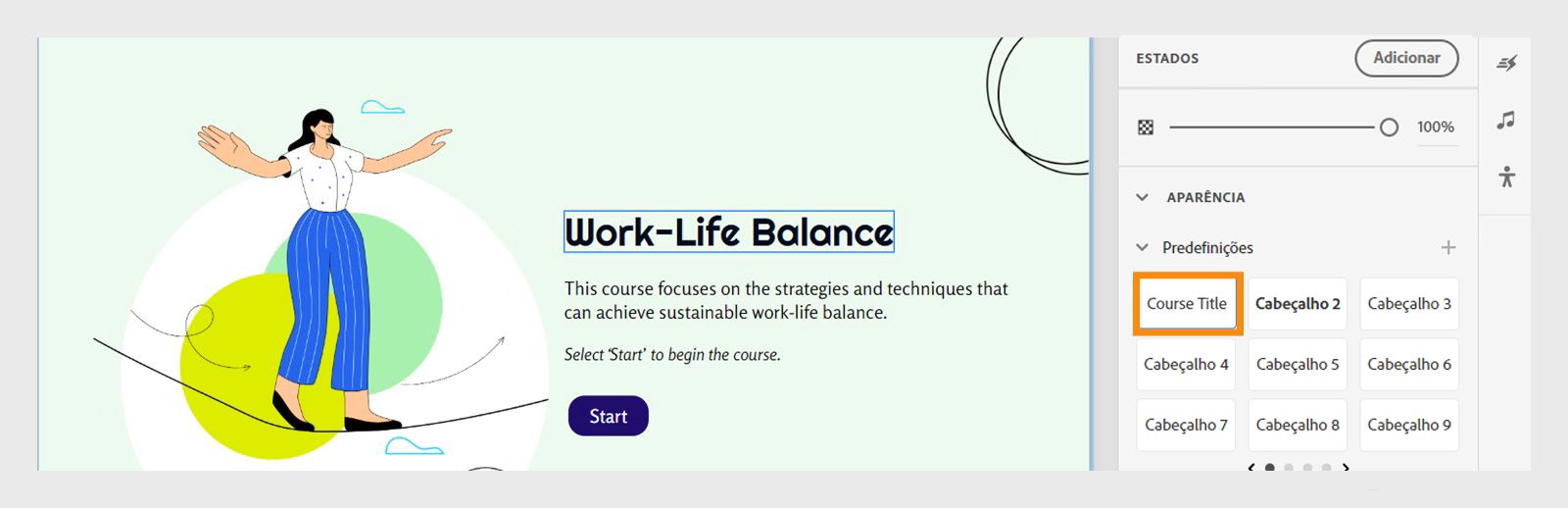 Predefinições renomeadas aparecem no painel Predefinições