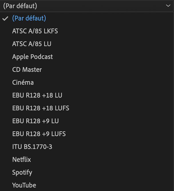 Paramètres prédéfinis du Radar d’intensité sonore