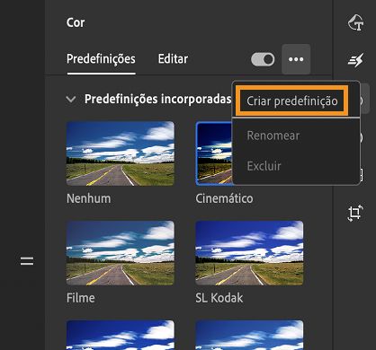 Criação das predefinições de cor personalizadas