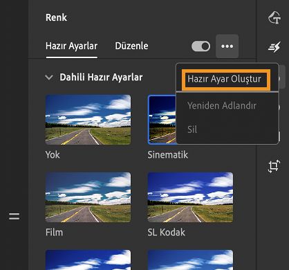 Özel renk hazır ayarlarınızı oluşturma