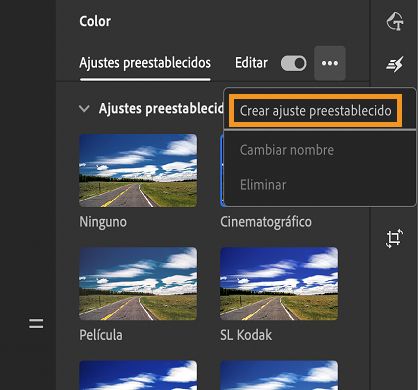 Crear ajustes personalizados de color