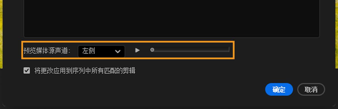 预览媒体来源声道部分，其中已选择左声道，并且可以看到播放滑块。
