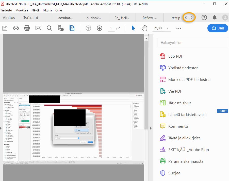 Välilehdellinen dokumenttinäkymä usean PDF-tiedoston tarkastelemiseen
