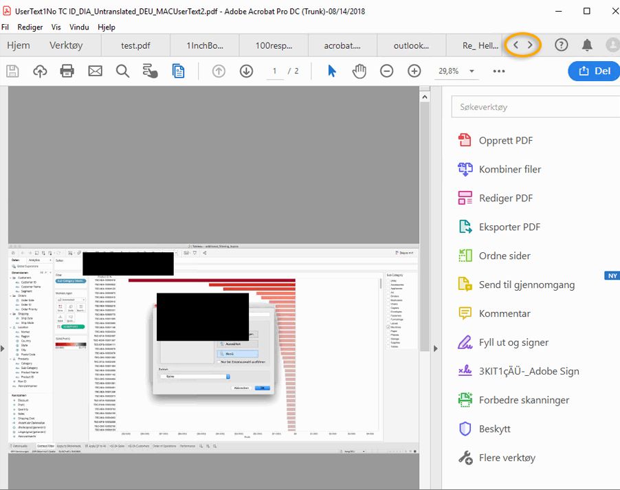 Visning med dokumentfaner for visning av flere PDF-filer