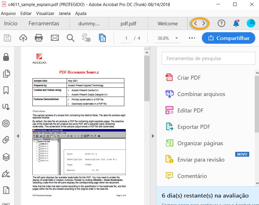 Exibição do documento com guias para a visualização de vários PDFs