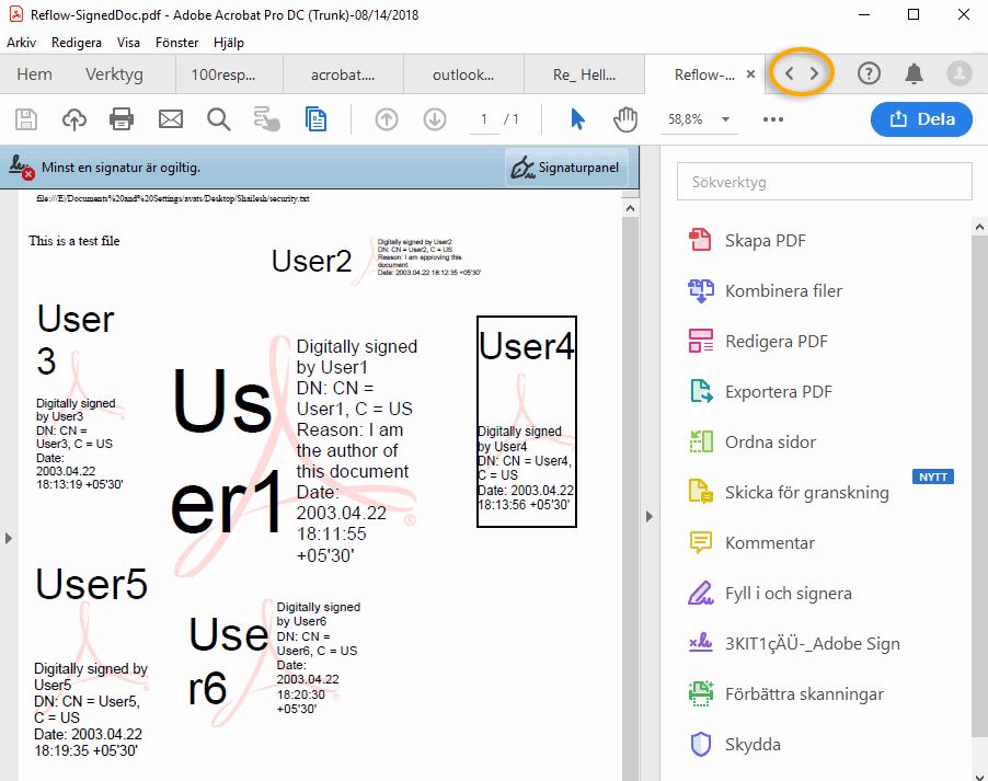 Dokumentvy med flikar för visning av flera PDF-filer