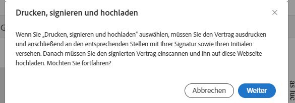 Anhand der Sicherheitsfrage wird bestätigt, dass du dem Verfahren Drucken, Signieren und Hochladen wechseln möchtest.