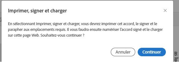 Fenêtre de confirmation de la sélection de l’option Imprimer, signer et charger.