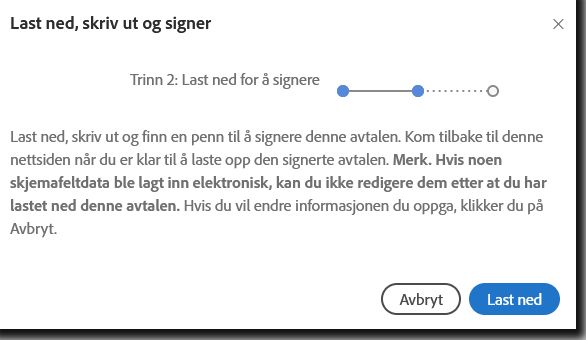 Last ned, skriv ut og signer-panelet med Last ned-knappen valgt.