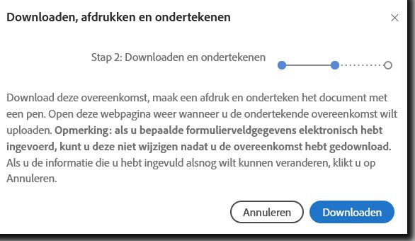 Het deelvenster Downloaden, afdrukken en ondertekenen met de knop Downloaden gemarkeerd.