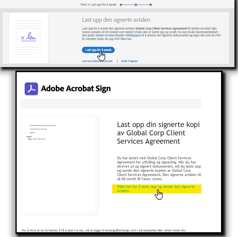 Last opp din signerte avtale-siden og opplastings-e-posten.